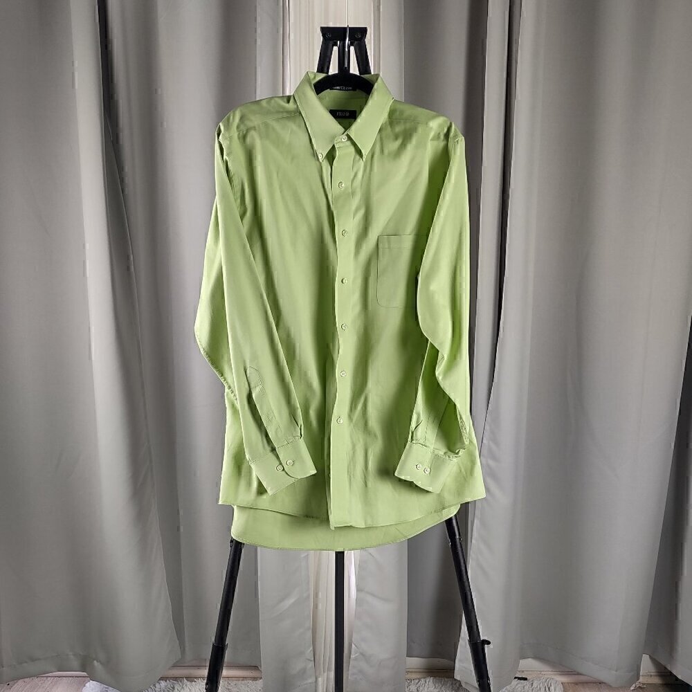 Izod Men's Wrinkle Free Lime Green Cotton Blend Dress Shirt Size 17 (34/35)